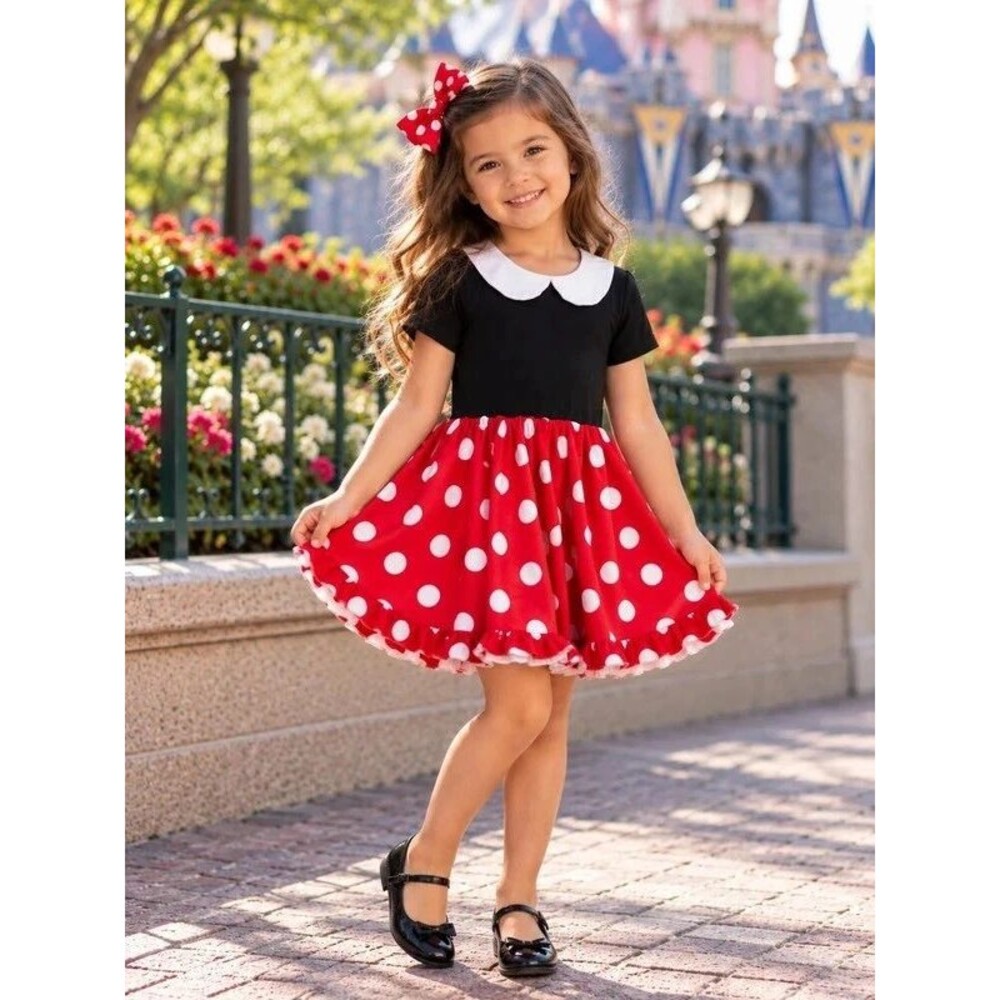Girlhood Little Stocking Co Minnie Twirl Dress Girls 5/6 Red Polka Dot